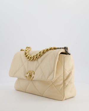 Chanel Cream Medium 19 Bag in Quilted Goatskin Leather with Mixed Hardware