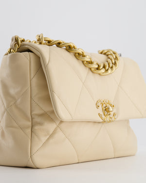 Chanel Cream Medium 19 Bag in Quilted Goatskin Leather with Mixed Hardware