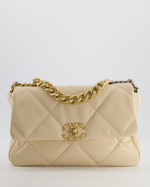 Chanel Cream Medium 19 Bag in Quilted Goatskin Leather with Mixed Hardware