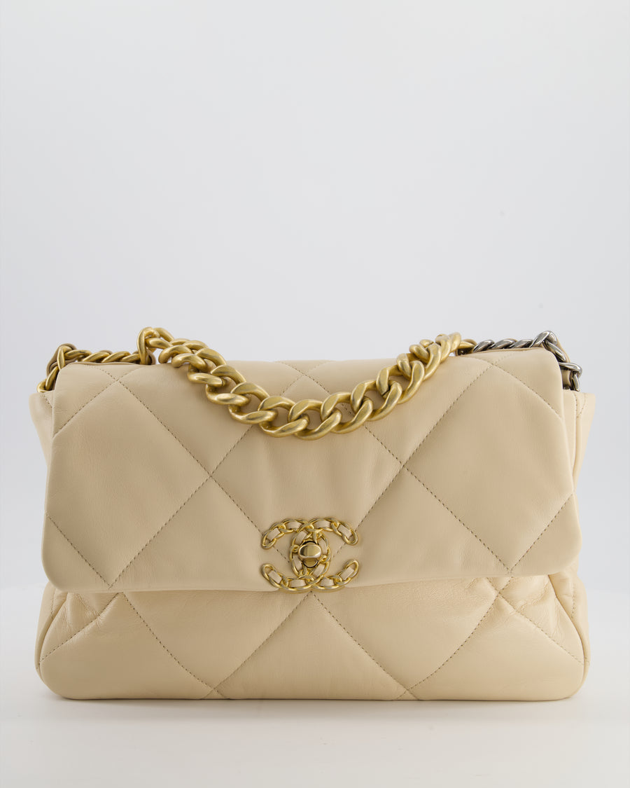 Chanel Cream Medium 19 Bag in Quilted Goatskin Leather with Mixed Hardware