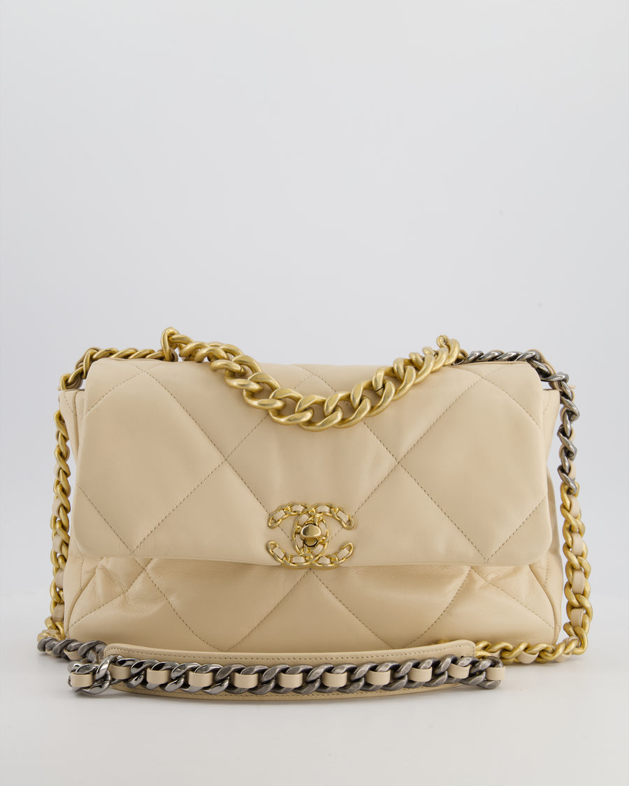Chanel Cream Medium 19 Bag in Quilted Goatskin Leather with Mixed Hardware