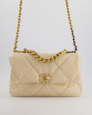 Chanel Cream Medium 19 Bag in Quilted Goatskin Leather with Mixed Hardware