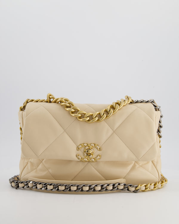Chanel Cream Medium 19 Bag in Quilted Goatskin Leather with Mixed Hardware