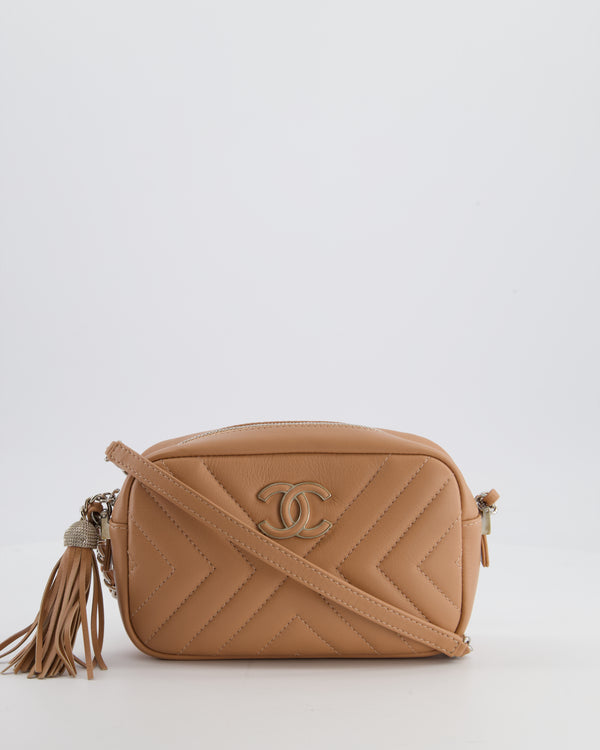 Chanel Nude Pink Small Camera Bag in Chevron Quilted Lambskin Leather with CC Logo & Tassel Detail
