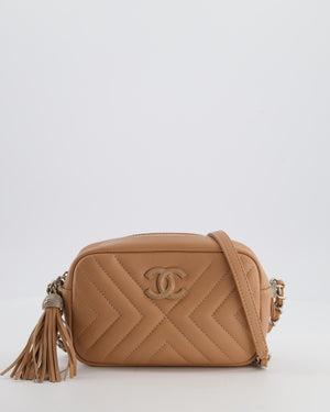 Chanel Nude Pink Small Camera Bag in Chevron Quilted Lambskin Leather with CC Logo & Tassel Detail