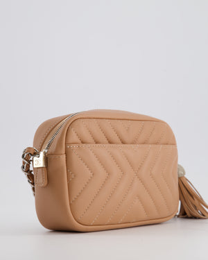 Chanel Nude Pink Small Camera Bag in Chevron Quilted Lambskin Leather with CC Logo & Tassel Detail