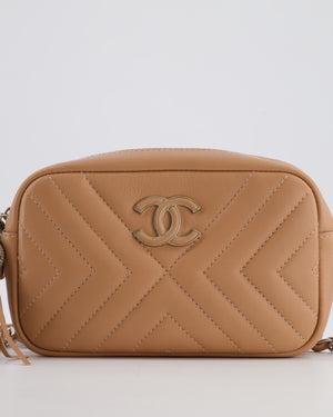Chanel Nude Pink Small Camera Bag in Chevron Quilted Lambskin Leather with CC Logo & Tassel Detail