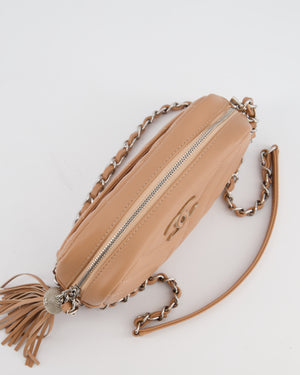 Chanel Nude Pink Small Camera Bag in Chevron Quilted Lambskin Leather with CC Logo & Tassel Detail