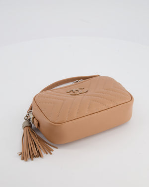 Chanel Nude Pink Small Camera Bag in Chevron Quilted Lambskin Leather with CC Logo & Tassel Detail