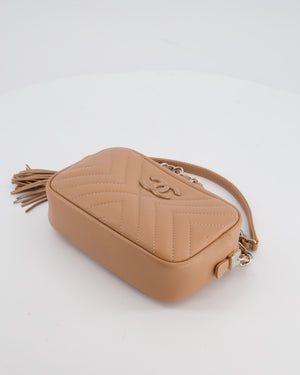 Chanel Nude Pink Small Camera Bag in Chevron Quilted Lambskin Leather with CC Logo & Tassel Detail