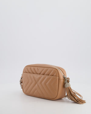 Chanel Nude Pink Small Camera Bag in Chevron Quilted Lambskin Leather with CC Logo & Tassel Detail