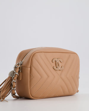 Chanel Nude Pink Small Camera Bag in Chevron Quilted Lambskin Leather with CC Logo & Tassel Detail