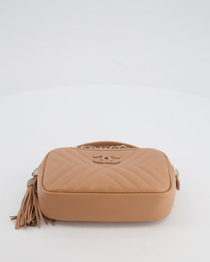 Chanel Nude Pink Small Camera Bag in Chevron Quilted Lambskin Leather with CC Logo & Tassel Detail