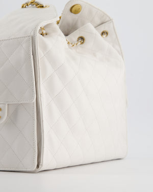 *RARE* Chanel 25 Medium Handbag in White Grained Calfskin Leather with Antique Gold Hardware