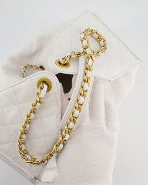 *RARE* Chanel 25 Medium Handbag in White Grained Calfskin Leather with Antique Gold Hardware