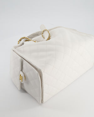 *RARE* Chanel 25 Medium Handbag in White Grained Calfskin Leather with Antique Gold Hardware