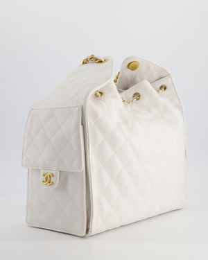 *RARE* Chanel 25 Medium Handbag in White Grained Calfskin Leather with Antique Gold Hardware