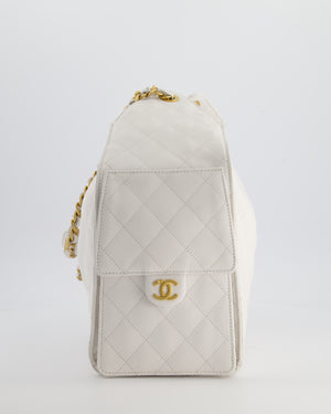 *RARE* Chanel 25 Medium Handbag in White Grained Calfskin Leather with Antique Gold Hardware