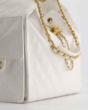 *RARE* Chanel 25 Medium Handbag in White Grained Calfskin Leather with Antique Gold Hardware