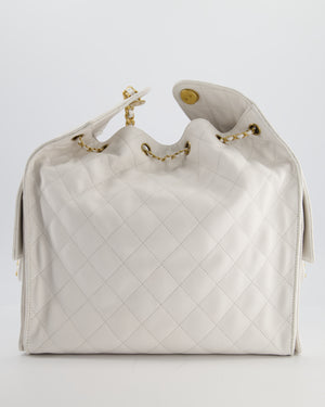 *RARE* Chanel 25 Medium Handbag in White Grained Calfskin Leather with Antique Gold Hardware