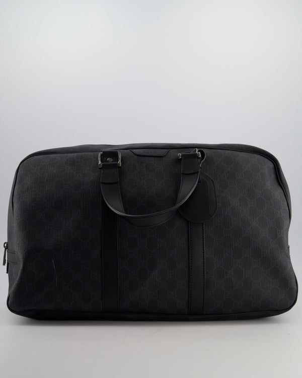 Gucci Black GG Carry On Duffle Bag in Supreme Coated Canvas with Leather Handles Detail