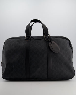 Gucci Black GG Carry On Duffle Bag in Supreme Coated Canvas with Leather Handles Detail