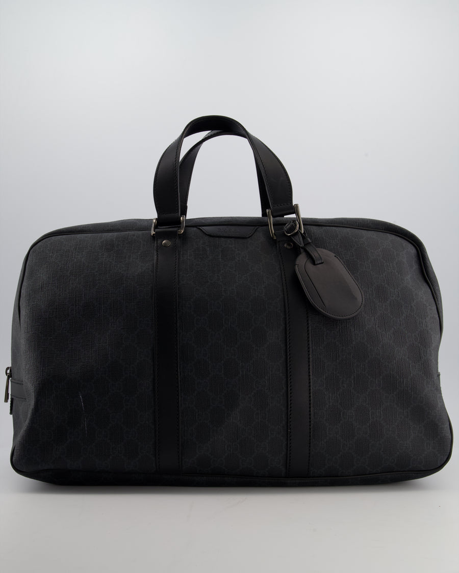 Gucci Black GG Carry On Duffle Bag in Supreme Coated Canvas with Leather Handles Detail
