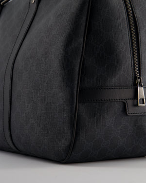 Gucci Black GG Carry On Duffle Bag in Supreme Coated Canvas with Leather Handles Detail