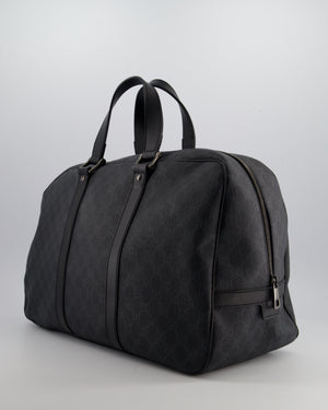 Gucci Black GG Carry On Duffle Bag in Supreme Coated Canvas with Leather Handles Detail