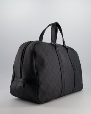 Gucci Black GG Carry On Duffle Bag in Supreme Coated Canvas with Leather Handles Detail