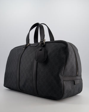 Gucci Black GG Carry On Duffle Bag in Supreme Coated Canvas with Leather Handles Detail