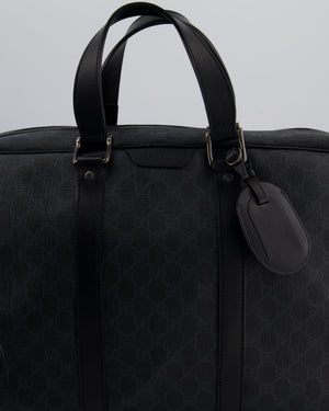 Gucci Black GG Carry On Duffle Bag in Supreme Coated Canvas with Leather Handles Detail
