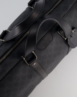 Gucci Black GG Carry On Duffle Bag in Supreme Coated Canvas with Leather Handles Detail