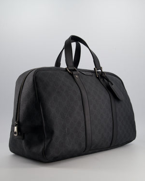Gucci Black GG Carry On Duffle Bag in Supreme Coated Canvas with Leather Handles Detail