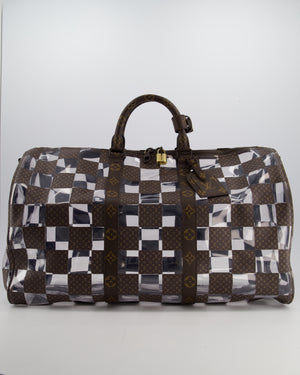 Louis Vuitton Brown Bandouliere Chessboard Keepall 50 in PVC & Monogram Coated Canvas with Matte Brown Hardware