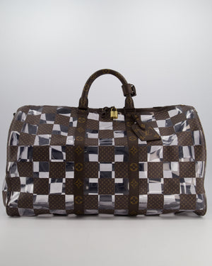 Louis Vuitton Brown Bandouliere Chessboard Keepall 50 in PVC & Monogram Coated Canvas with Matte Brown Hardware
