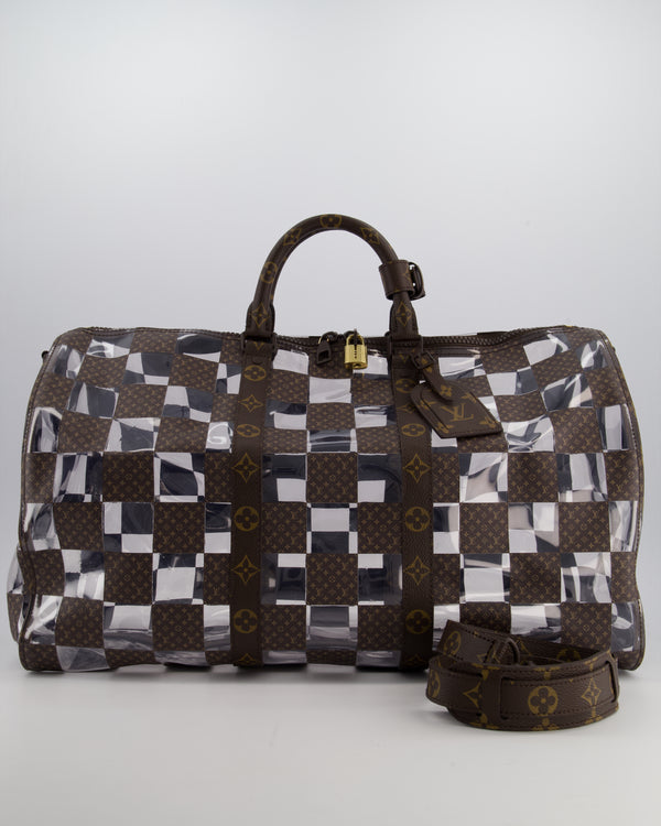 Louis Vuitton Brown Bandouliere Chessboard Keepall 50 in PVC & Monogram Coated Canvas with Matte Brown Hardware