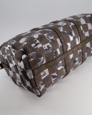 Louis Vuitton Brown Bandouliere Chessboard Keepall 50 in PVC & Monogram Coated Canvas with Matte Brown Hardware