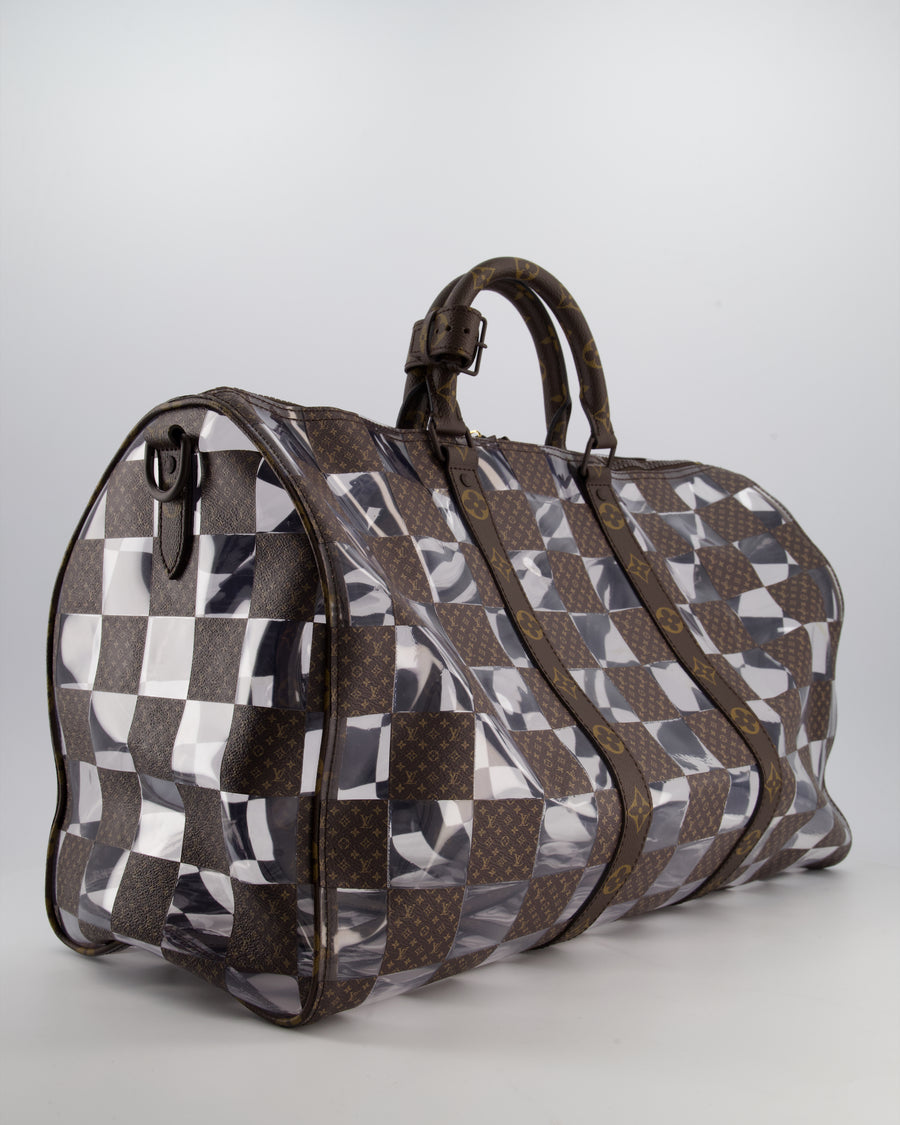 Louis Vuitton Brown Bandouliere Chessboard Keepall 50 in PVC & Monogram Coated Canvas with Matte Brown Hardware