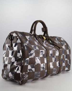 Louis Vuitton Brown Bandouliere Chessboard Keepall 50 in PVC & Monogram Coated Canvas with Matte Brown Hardware