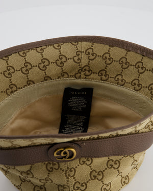 Gucci Brown GG Monogram Canvas Bucket Hat with Brown Leather Trim and Gold GG Logo Detail Size L RRP £435