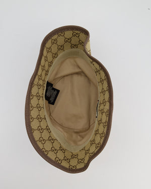 Gucci Brown GG Monogram Canvas Bucket Hat with Brown Leather Trim and Gold GG Logo Detail Size L RRP £435