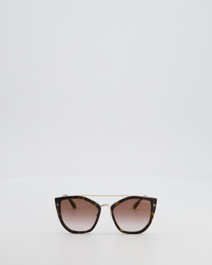 Tom Ford Brown and Gold Cat Eye Acetate and Metal Sunglasses with Logo Detail