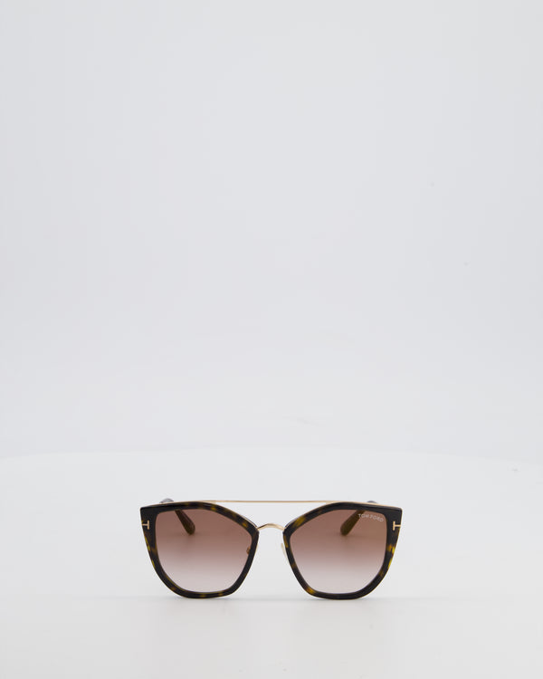 Tom Ford Brown and Gold Cat Eye Acetate and Metal Sunglasses with Logo Detail