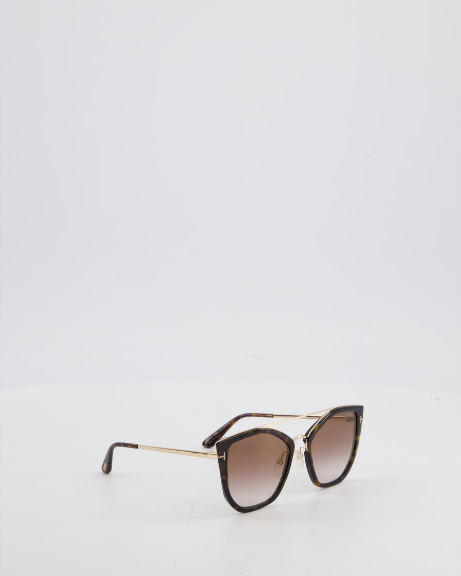 Tom Ford Brown and Gold Cat Eye Acetate and Metal Sunglasses with Logo Detail