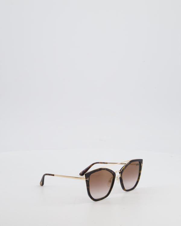 Tom Ford Brown and Gold Cat Eye Acetate and Metal Sunglasses with Logo Detail