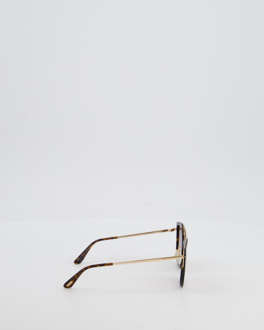 Tom Ford Brown and Gold Cat Eye Acetate and Metal Sunglasses with Logo Detail