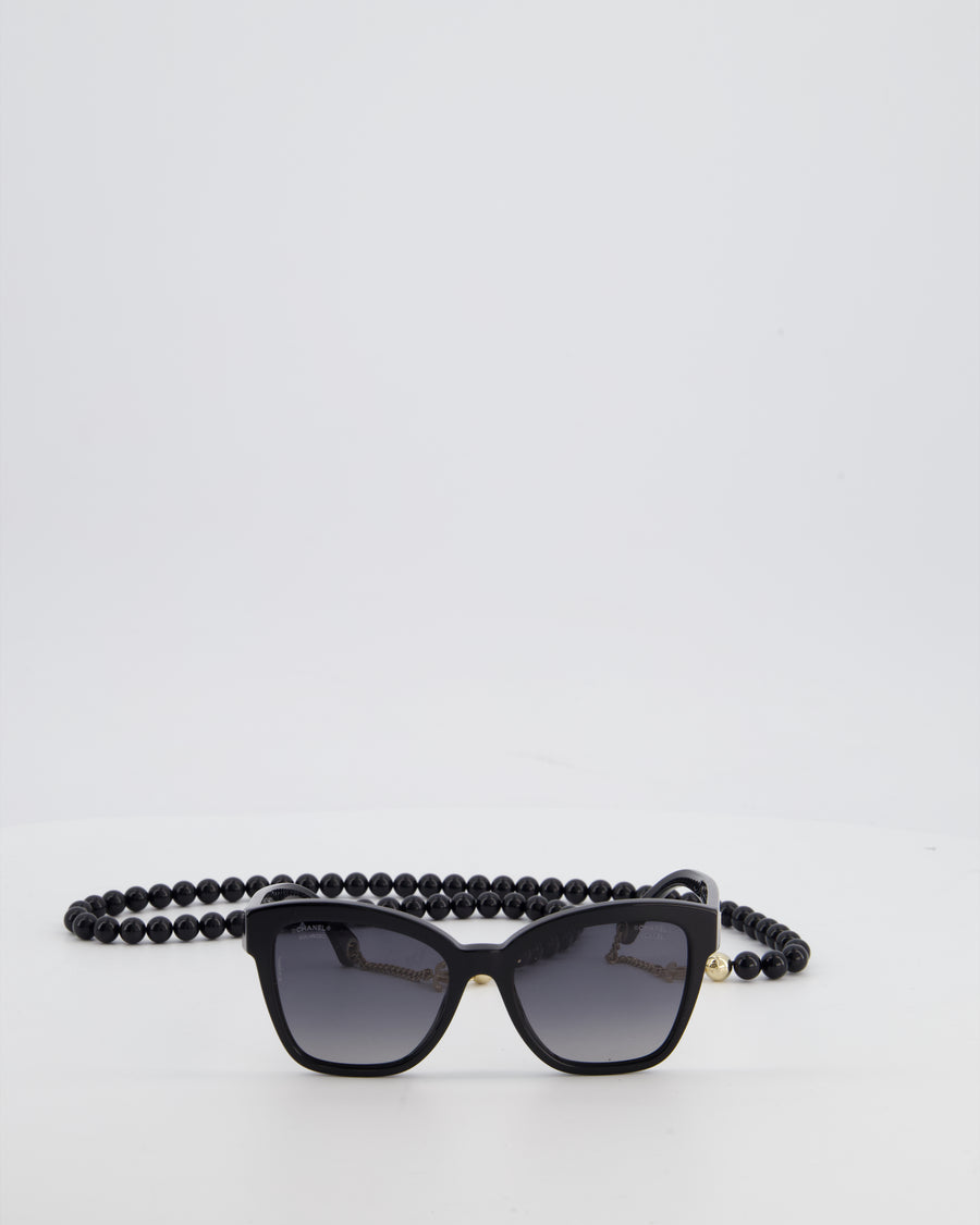Chanel Black Square Sunglasses In Acetate Frame with Gold CC Logo & Grey Gradient Polarised Lenses RRP £545
