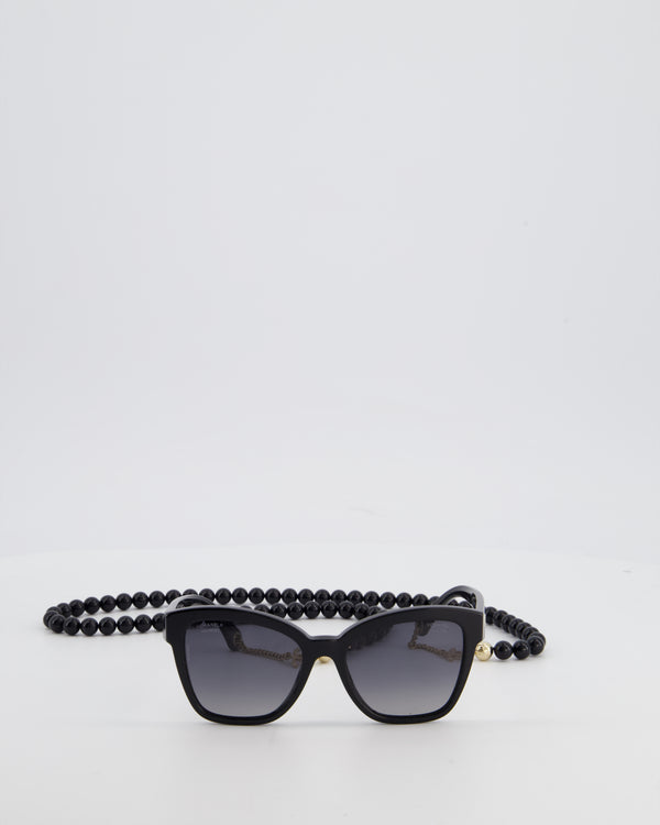 Chanel Black Square Sunglasses In Acetate Frame with Gold CC Logo & Grey Gradient Polarised Lenses RRP £545