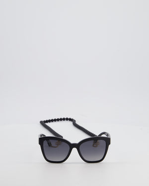 Chanel Black Square Sunglasses In Acetate Frame with Gold CC Logo & Grey Gradient Polarised Lenses RRP £545